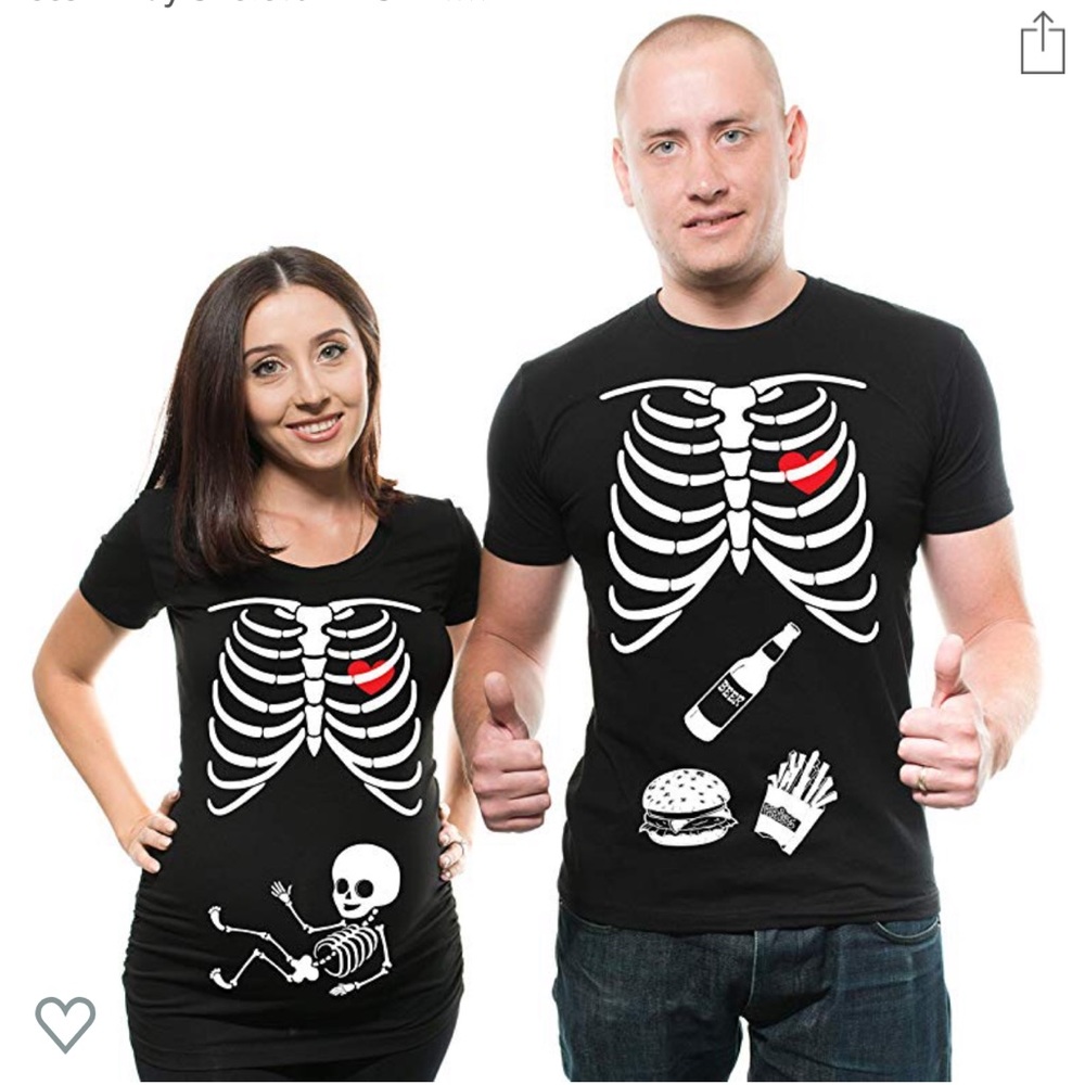 Skeleton Maternity Halloween Couple Shirts Set